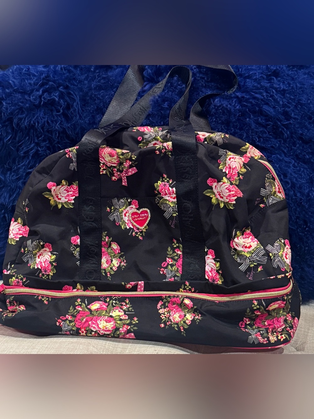 Betsey Johnson Black & Pink Floral Travel Tote